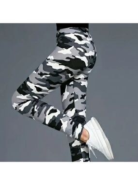 Camo High Waist Leggings Stretchy Casual Workout Pants Size L